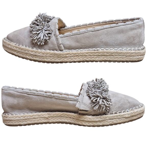 Sam Edelman Issa Bistro Taupe Tan Suede Fringe Espadrille Shoes Loafers Flats 8 - Picture 1 of 5